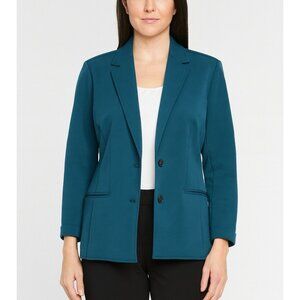BETABRAND classic stretch ponte knit blazer jacket pockets career office teal XL